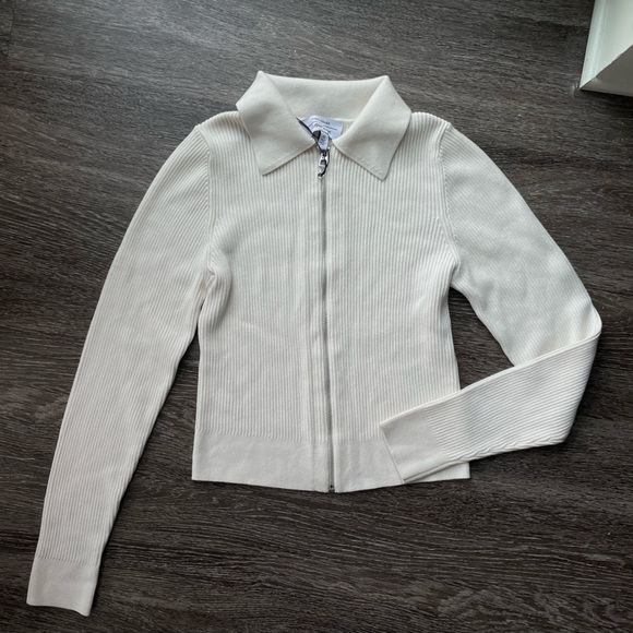 & Other Stories Sweaters - & Other Stories NWOT Ribbed Cream Long Sleeve Zip Front Cardigan w/ Collar Sz S